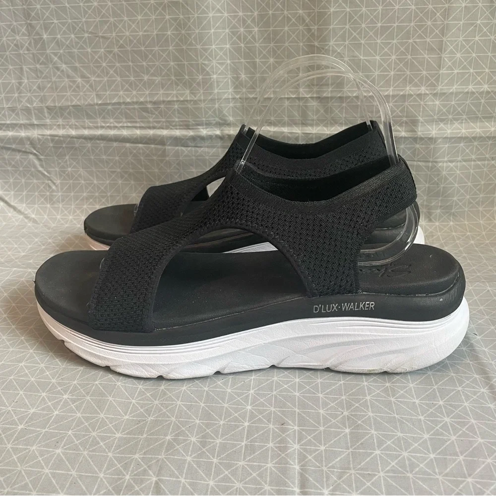 Skechers Relaxed Fit Luxe Foam Black Stretch Sandals 11 - Picture 3 of 7